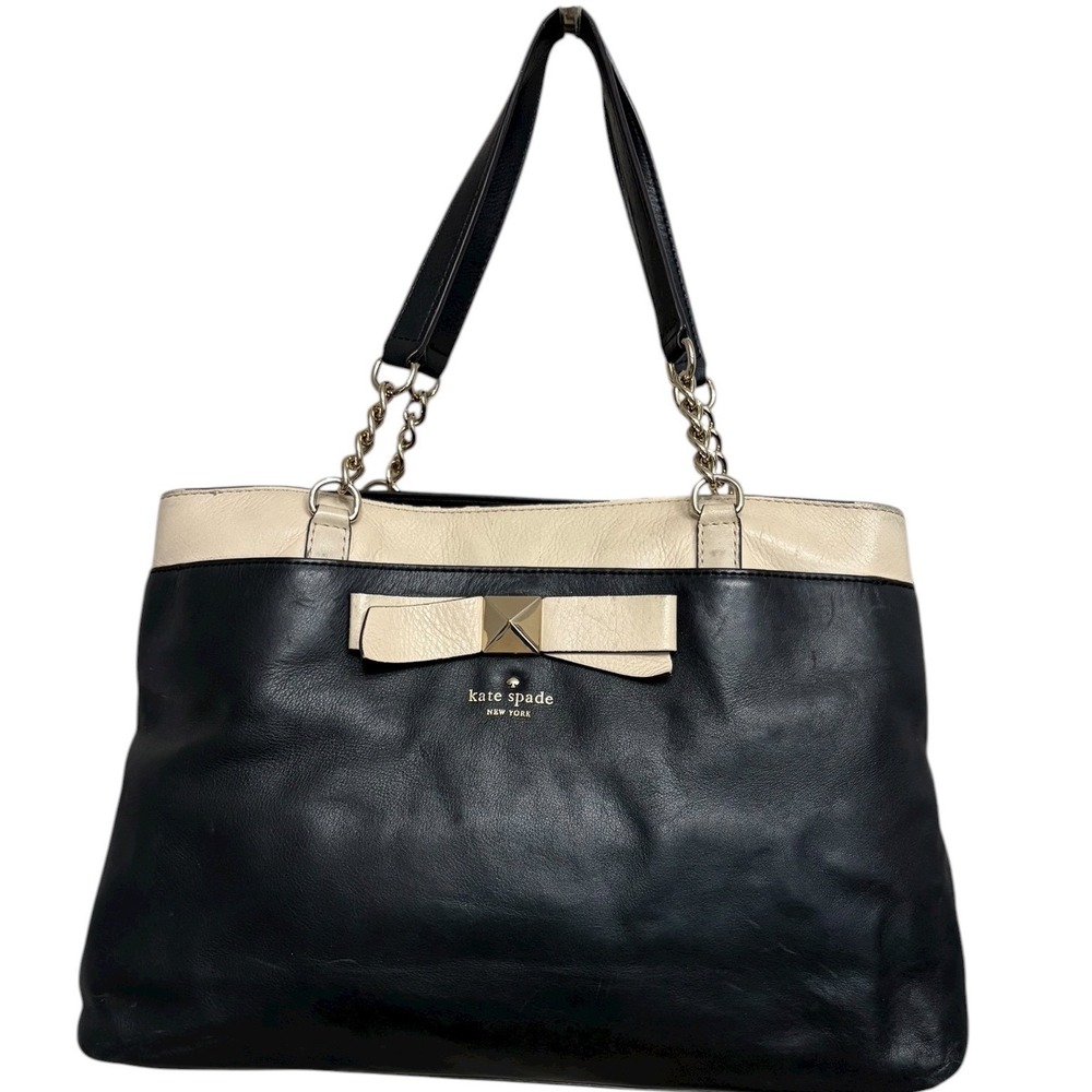 Kate Spade New‎ York Hancock Park Maryanne Black/Cream Leather Bow Shoulder Bag